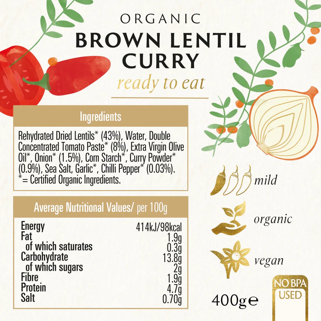 Brown Lentil Curry 400g - Eco Natural Products - Biona - Preserved Vegetables