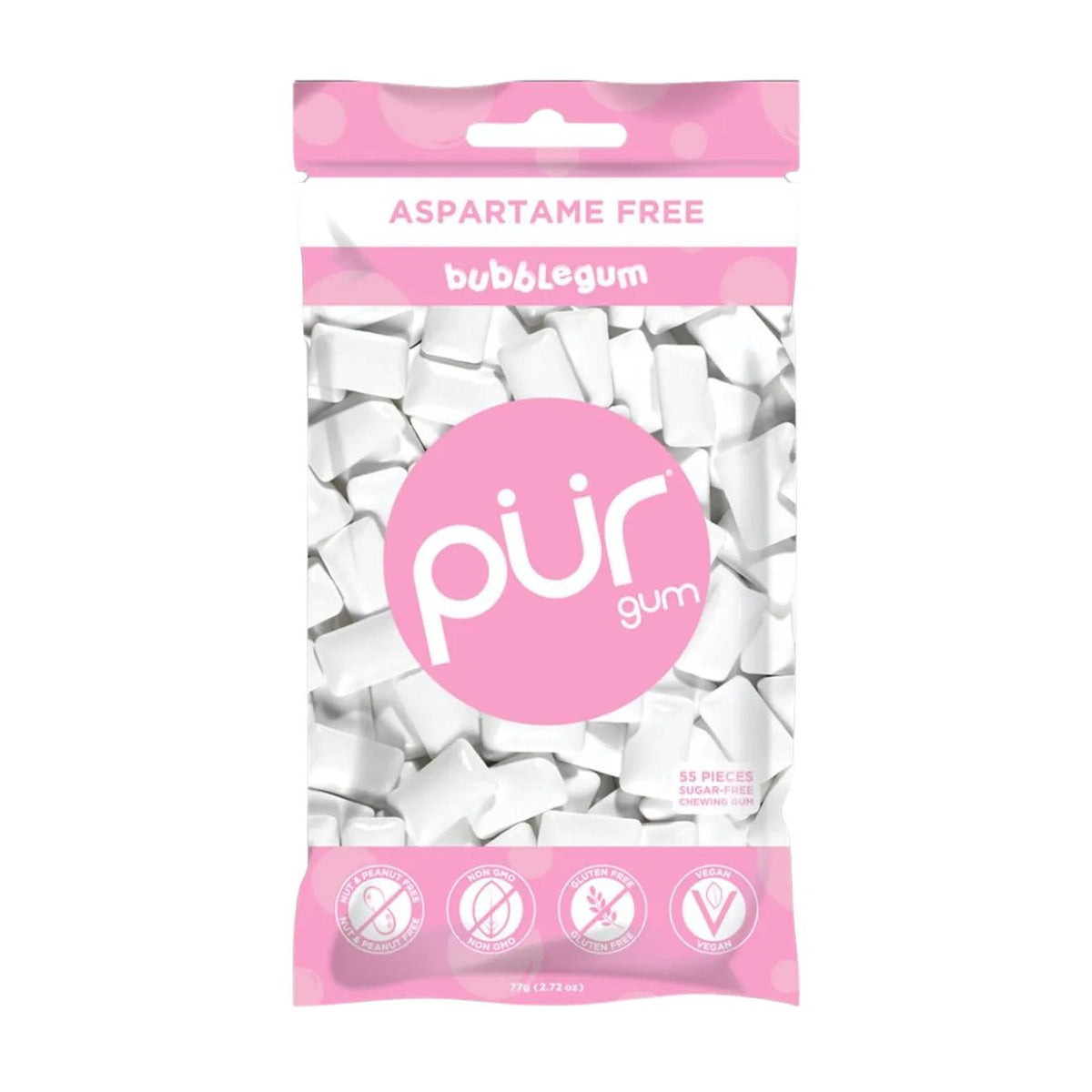 Bubblegum Flavour Chewing Gum Bag 77g - Pur - Chewing Gum - Pur
