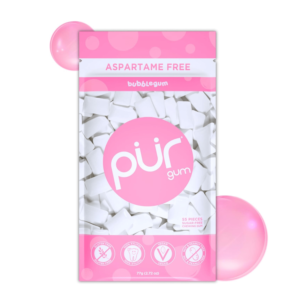 Bubblegum Flavour Chewing Gum Bag 77g - Pur - Gum - Eco Natural Products