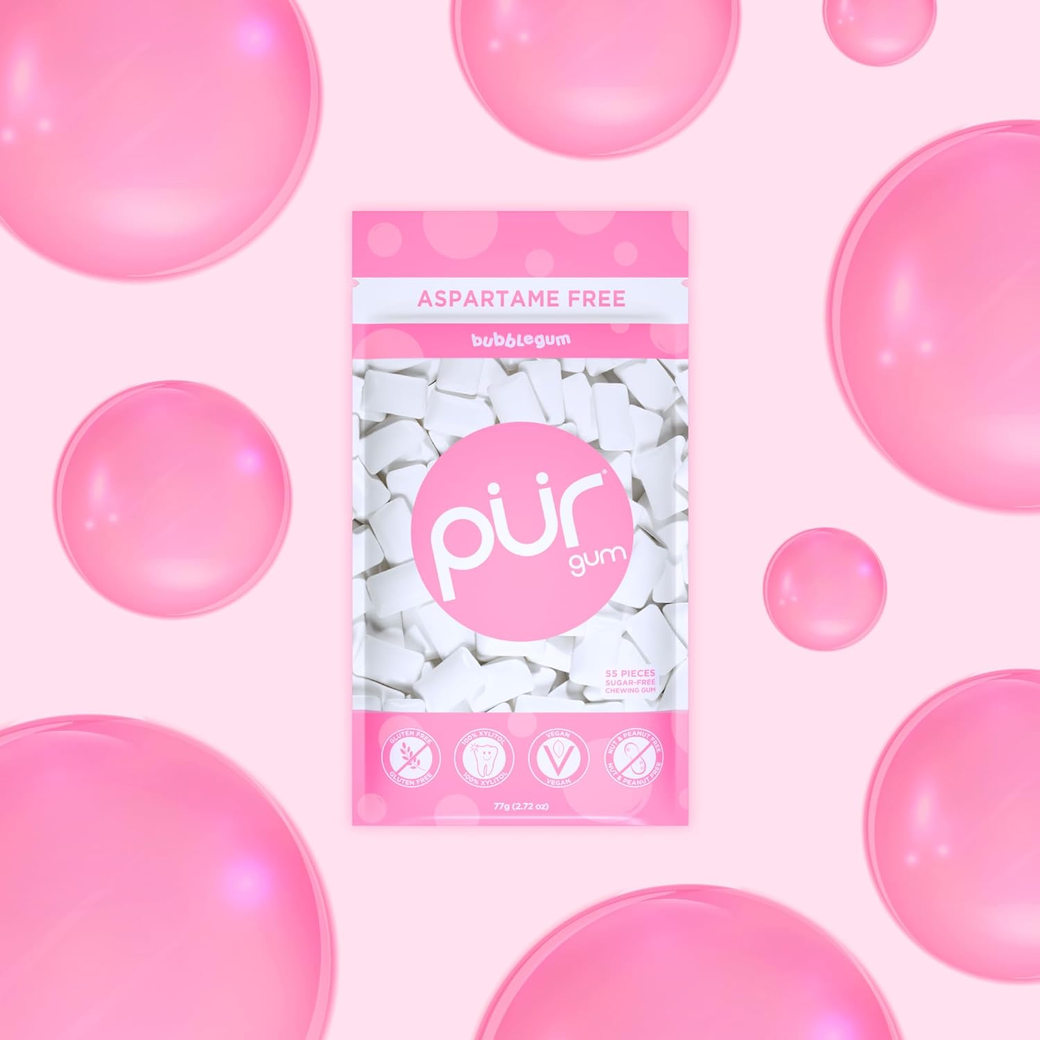 Bubblegum Flavour Chewing Gum Bag 77g - Pur - Gum - Eco Natural Products