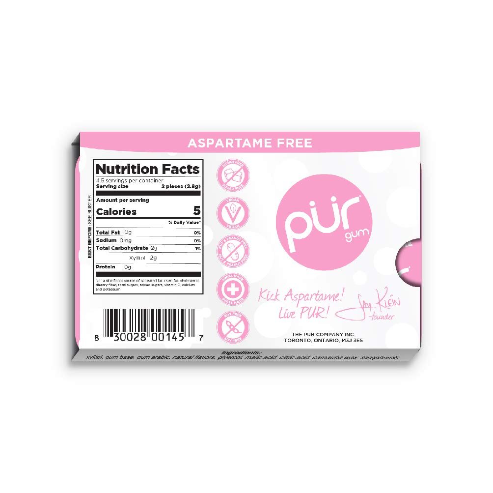 Bubblegum Flavour Chewing Gum Blister Pack 9 Pieces - Eco Natural Products - Pur - Gum