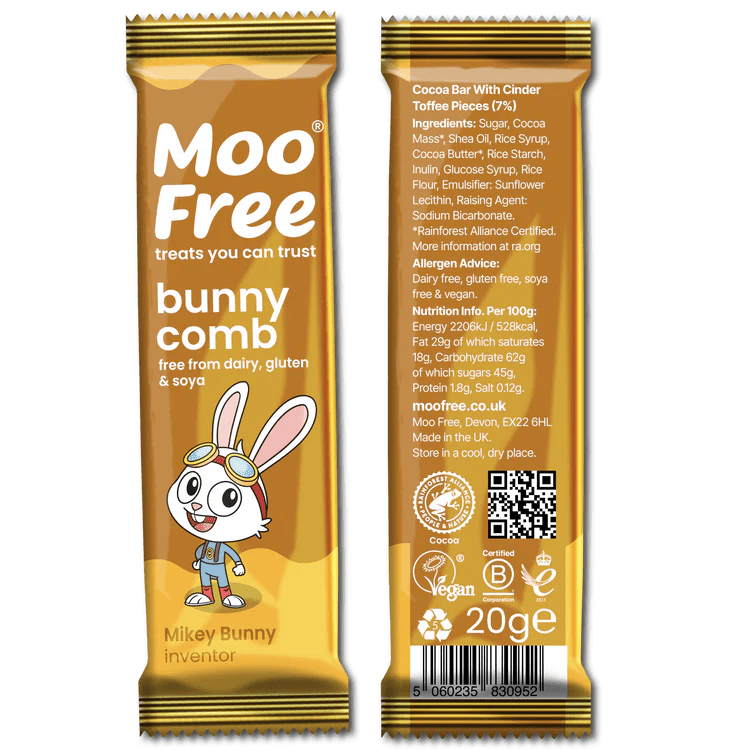 Bunnycomb Dairy Free & Vegan Mini Bar 20g - Moo Free - Chocolate Bar - Moo Free