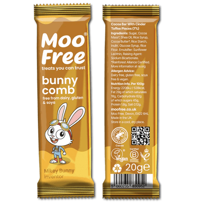 Bunnycomb Dairy Free & Vegan Mini Bar 20g - Moo Free - Chocolate Bar - Moo Free