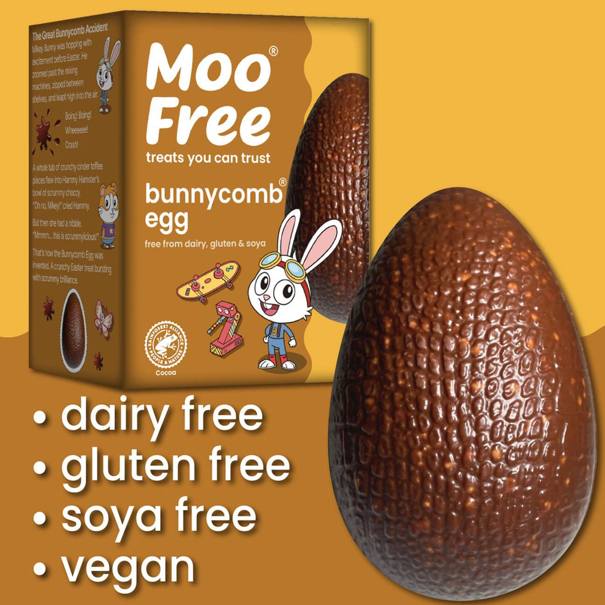 Moo free Bunnycomb Easter Eggs 85g dairy free, gluten fere, soya free, vegan