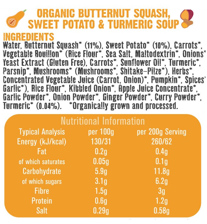 Butternut Squash, Sweet Potato & Turmeric Soup 400g - Free & Easy - Soups & Broths - Eco Natural Products