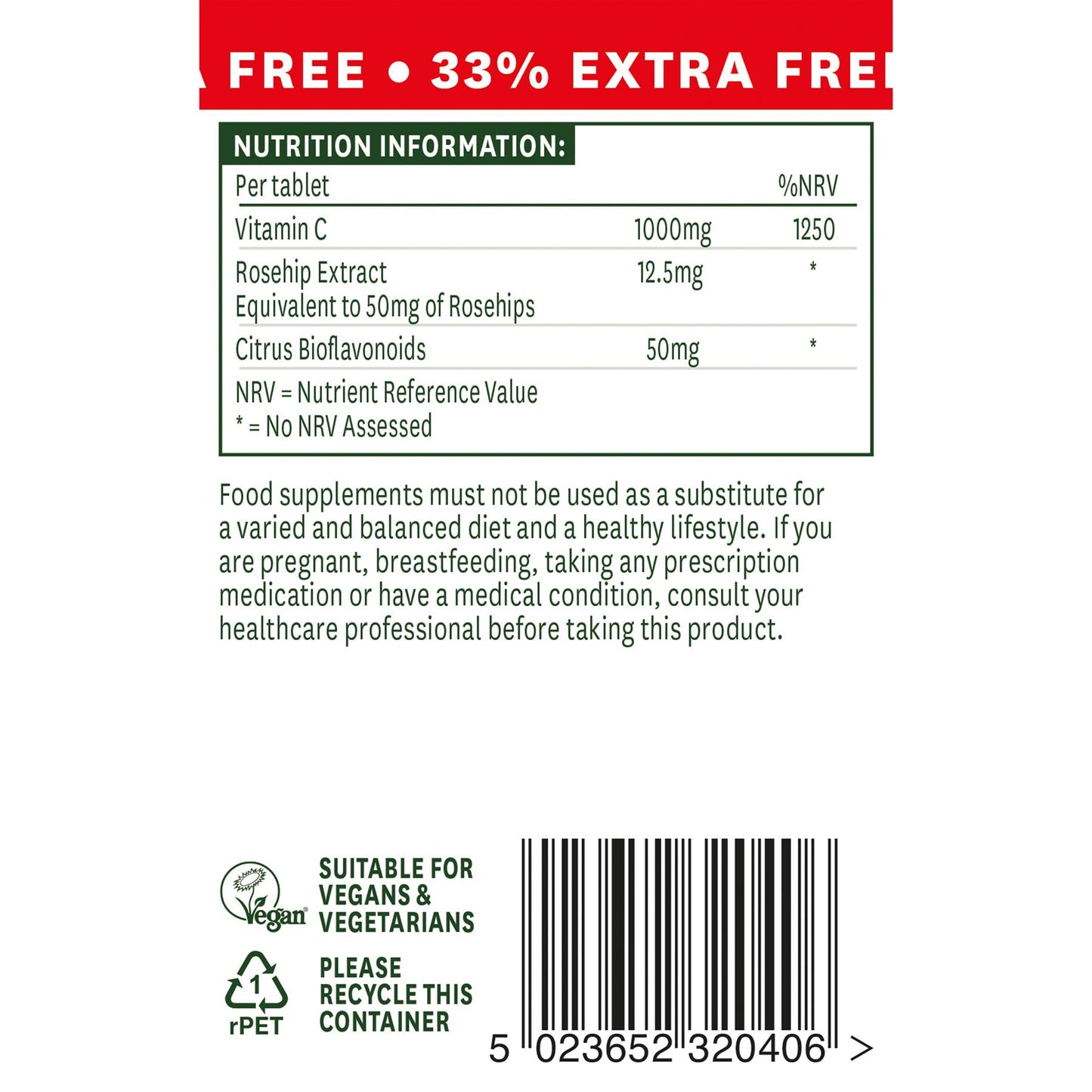 Natures Aid Vitamin C 1000mg 40 Tablets with Rosehips and Citrus Bioflavonoids- EXP 30.06.2024