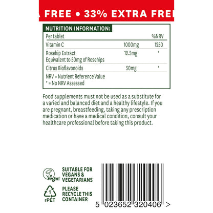 Natures Aid Vitamin C 1000mg 40 Tablets with Rosehips and Citrus Bioflavonoids- EXP 30.06.2024
