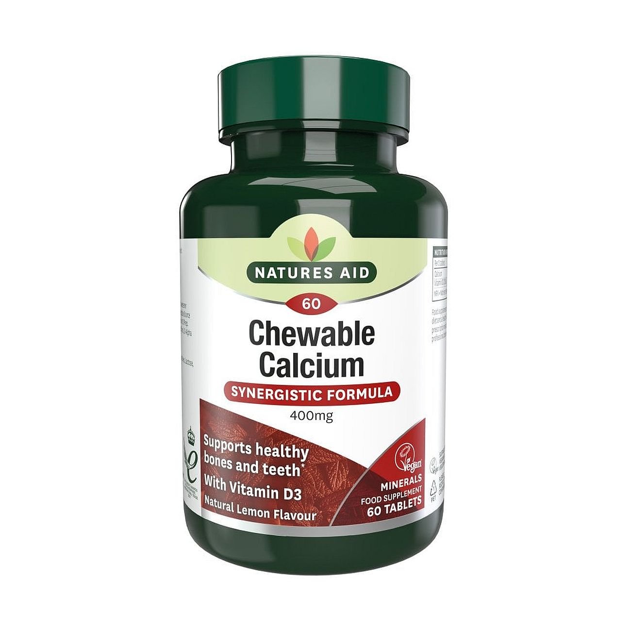 Calcium Chewable 400mg with Vitamin D3 60 Tablets - Eco Natural Products - Natures Aid - Vitamins & Supplements