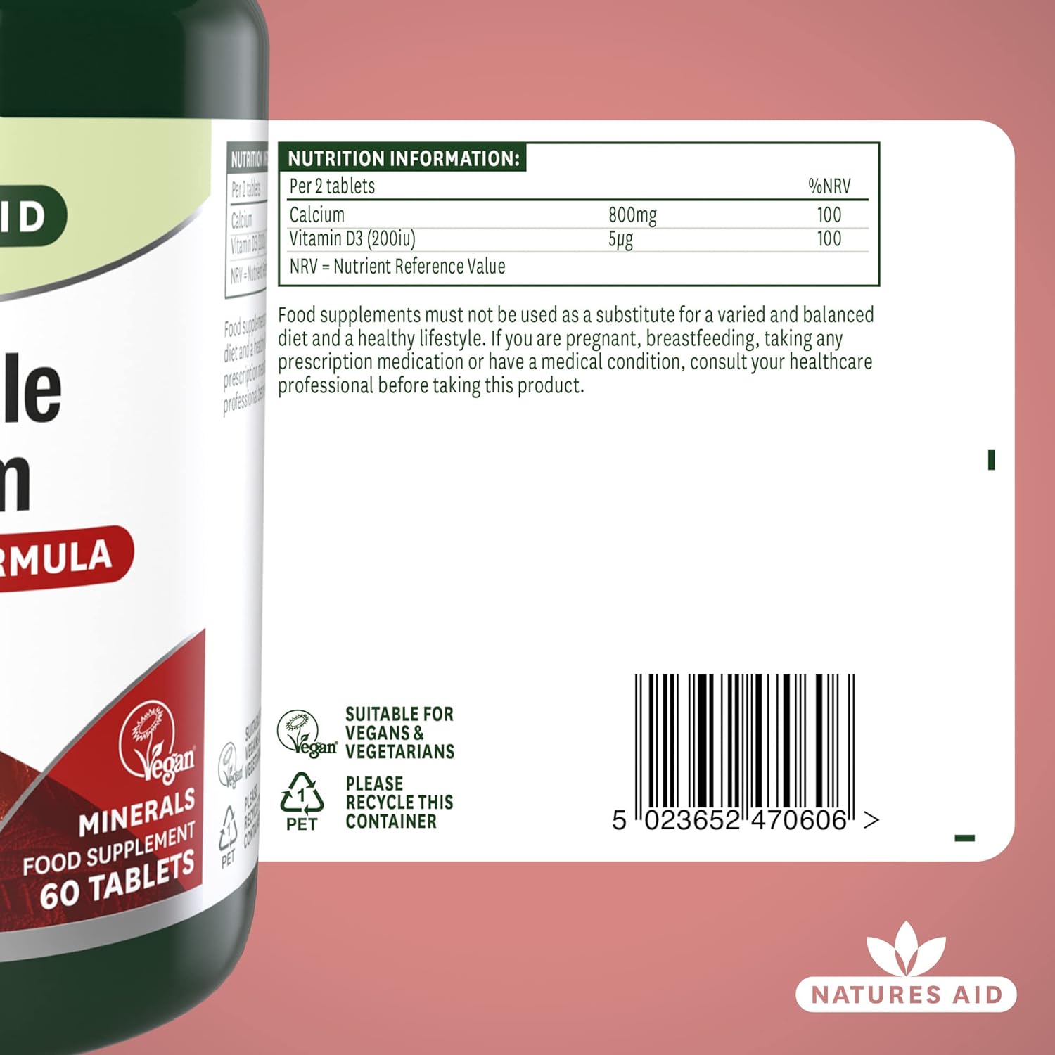 Calcium Chewable 400mg with Vitamin D3 60 Tablets - Natures Aid - Vitamins & Supplements - Eco Natural Products