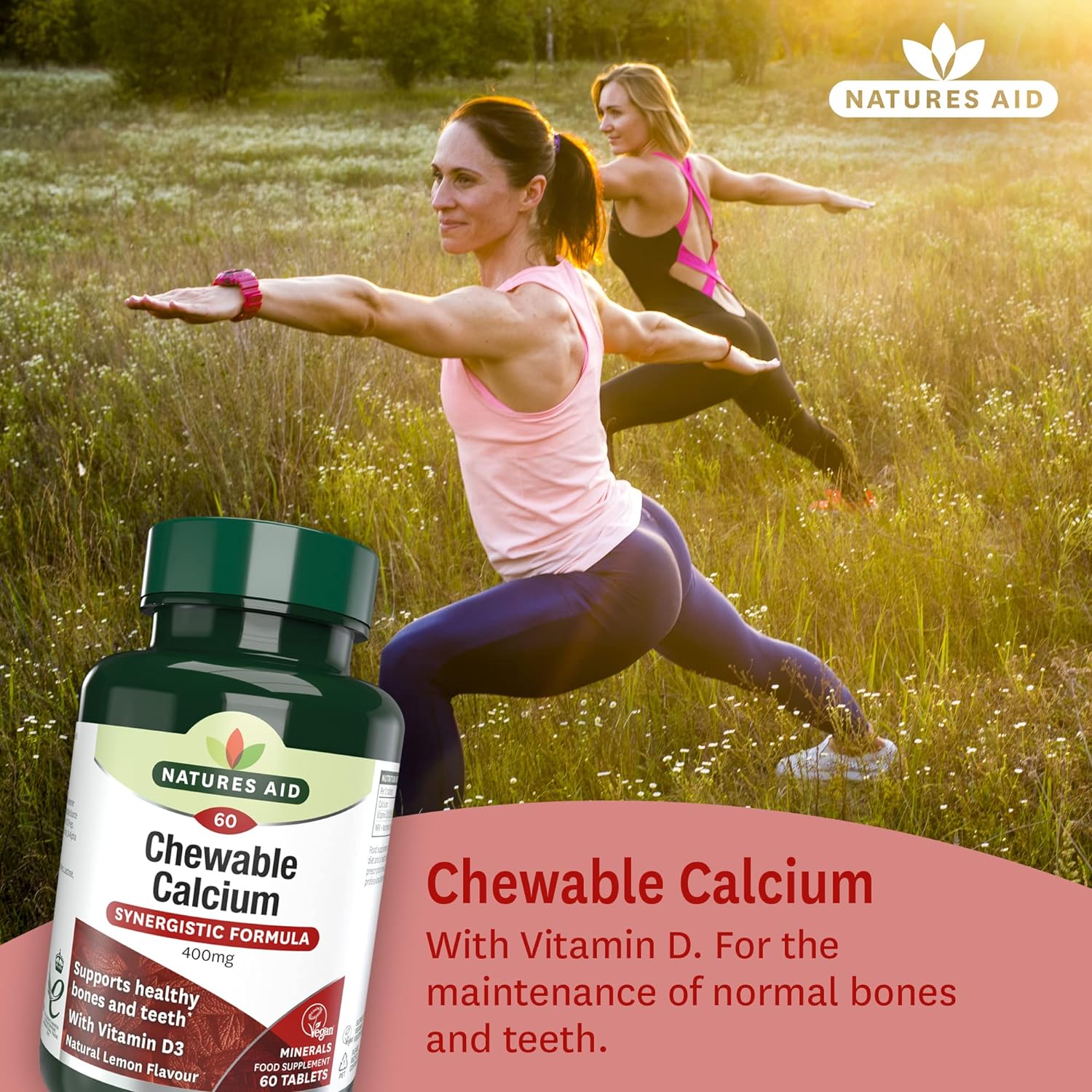 Calcium Chewable 400mg with Vitamin D3 60 Tablets - Eco Natural Products - Natures Aid - Vitamins & Supplements