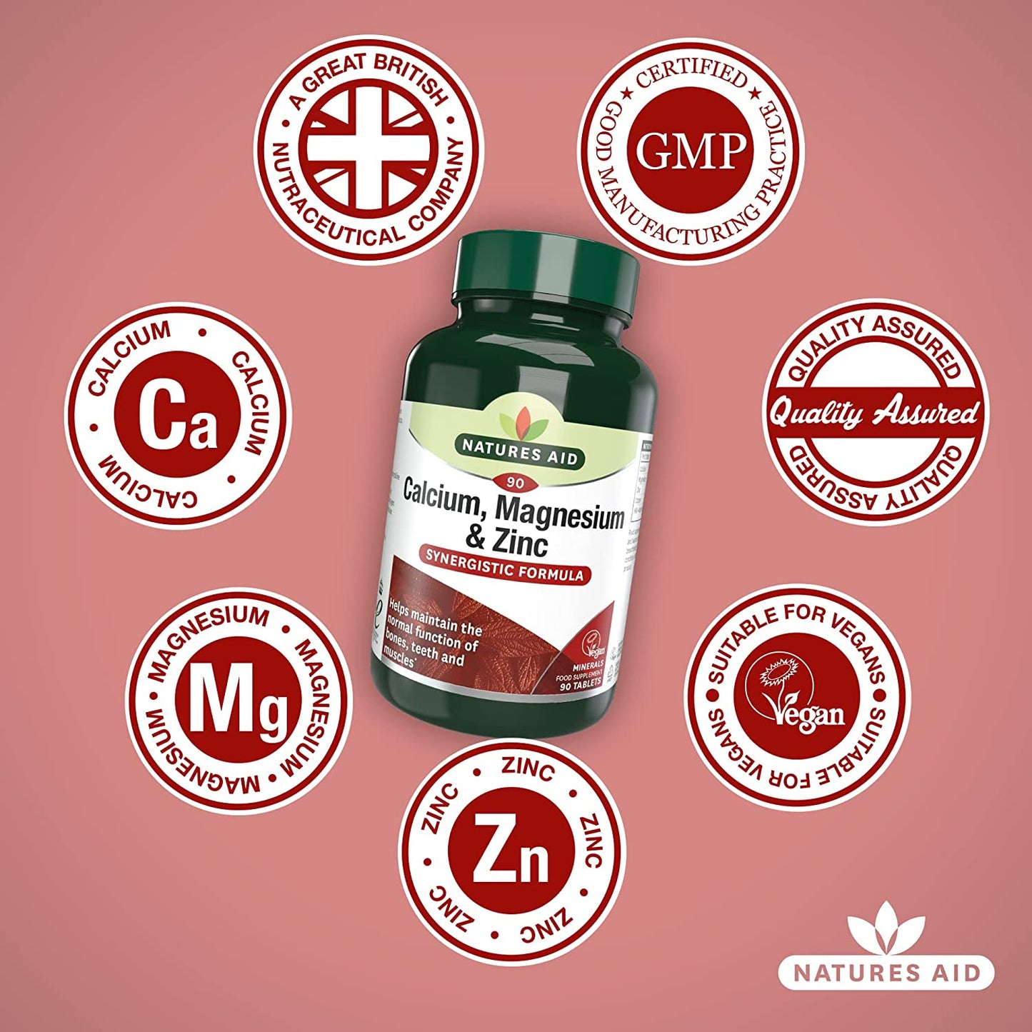 Calcium Magnesium and Zinc 90 Tablets - Natures Aid - Vitamins & Supplements - Eco Natural Products