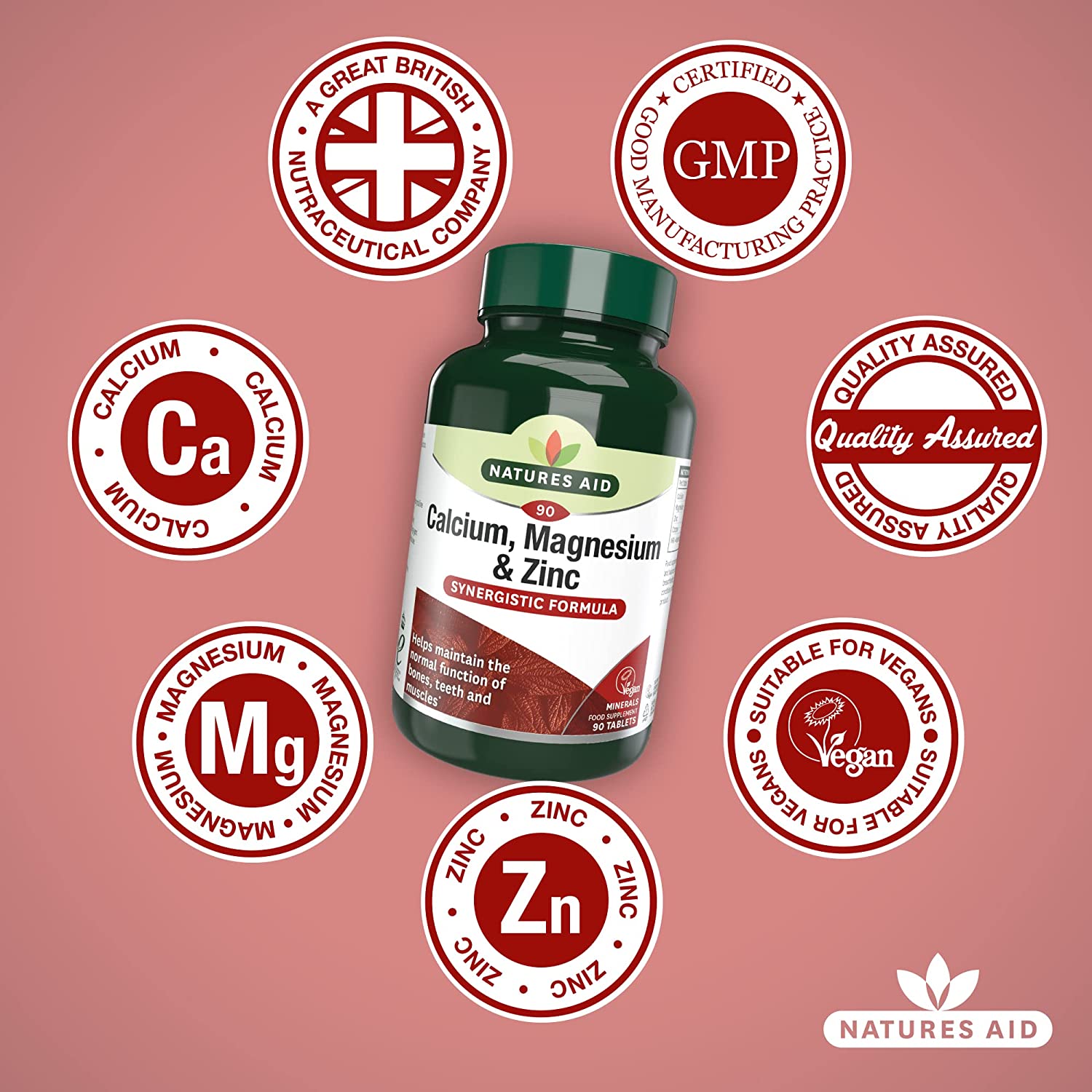 Calcium Magnesium and Zinc 90 Tablets - Natures Aid - Vitamins & Supplements - Eco Natural Products