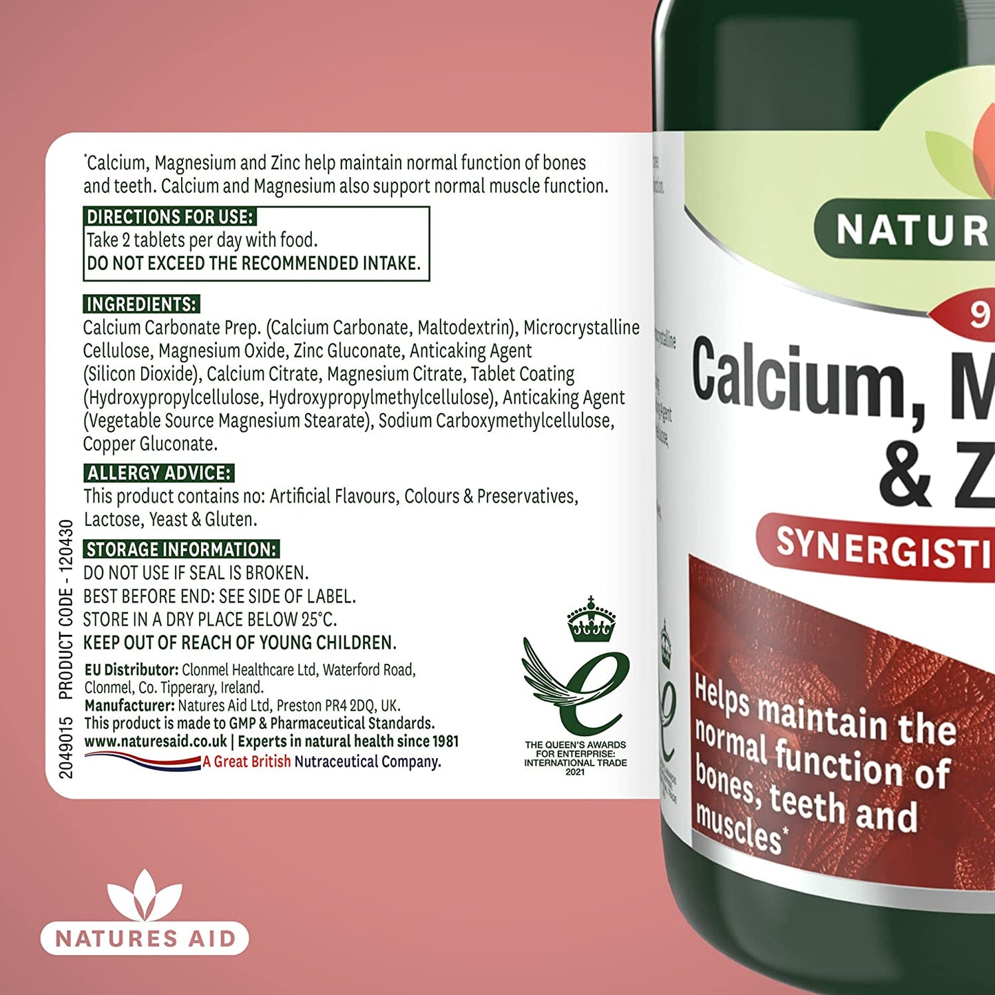 Calcium Magnesium and Zinc 90 Tablets - Natures Aid - Vitamins & Supplements - Eco Natural Products