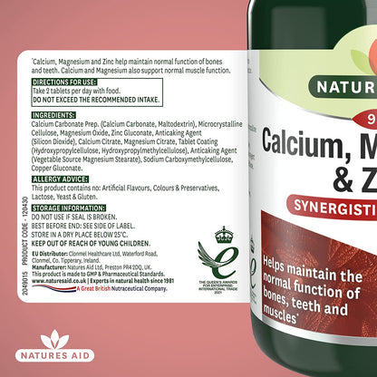 Calcium Magnesium and Zinc 90 Tablets - Natures Aid - Vitamins & Supplements - Eco Natural Products
