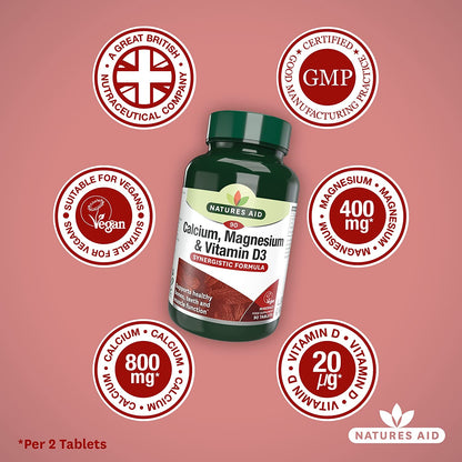 Calcium, Magnesium & Vitamin D3 90 Tablets - Natures Aid - Vitamins & Supplements - Eco Natural Products