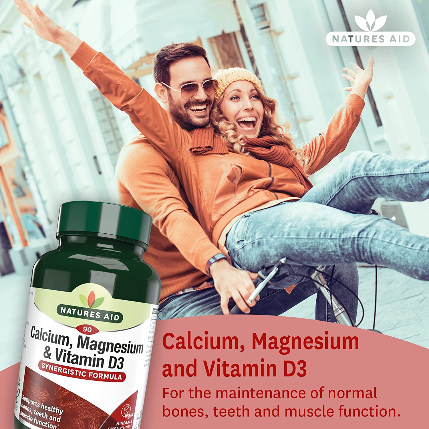 Calcium, Magnesium & Vitamin D3 90 Tablets - Eco Natural Products - Natures Aid - Vitamins & Supplements