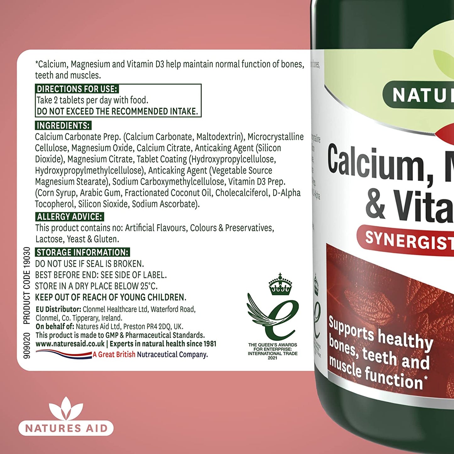 Calcium, Magnesium & Vitamin D3 90 Tablets - Natures Aid - Vitamins & Supplements - Eco Natural Products