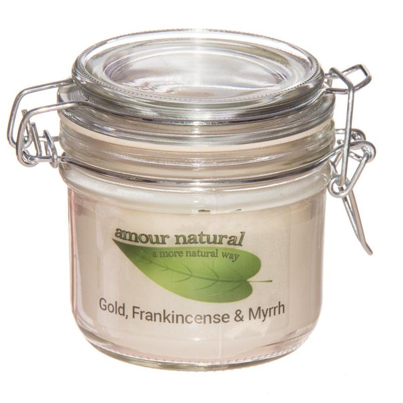 Candle Glass Jar Gold Frankincense and Myrrh 200ml - Amour Natural - Candle - Eco Natural Products