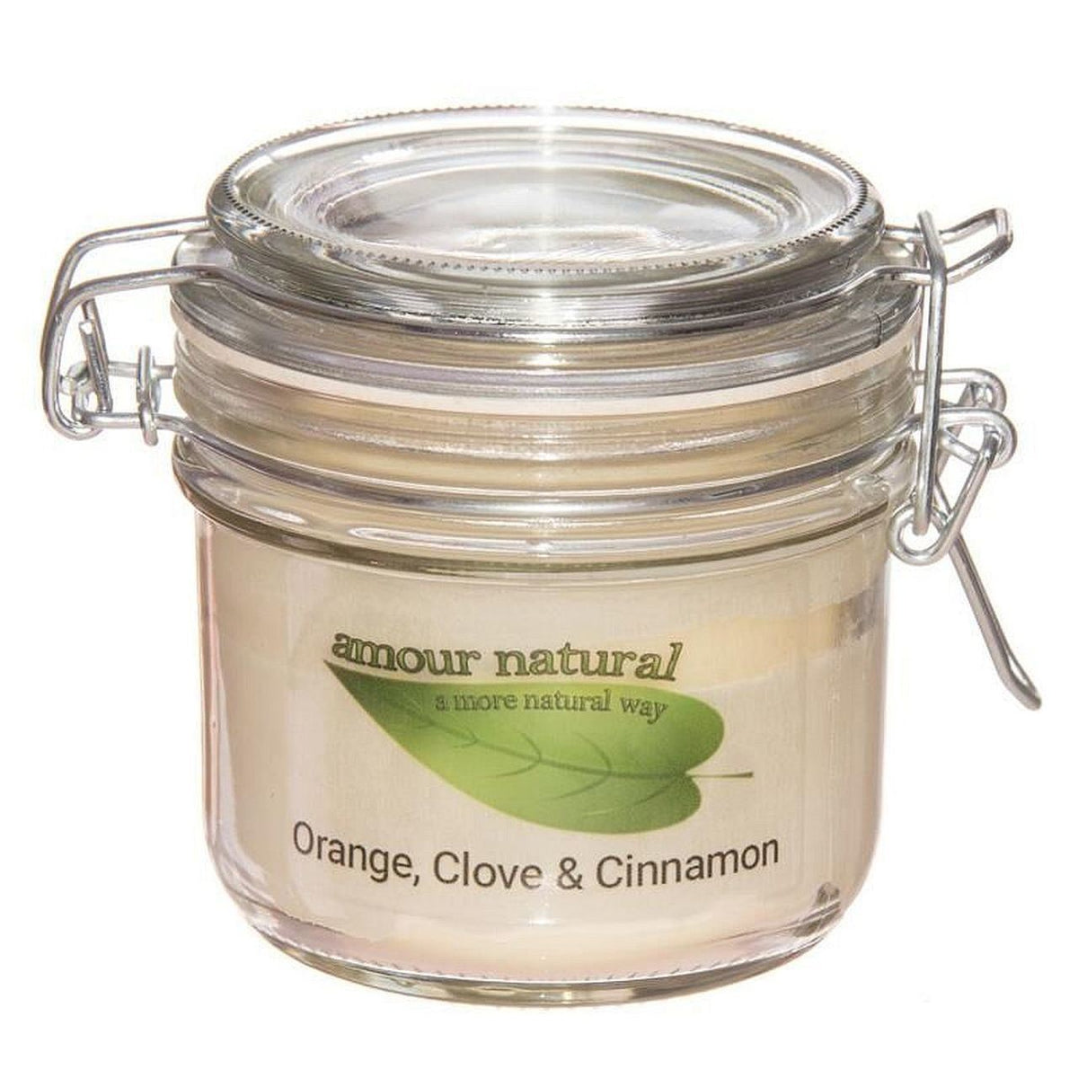 Candle in a Glass Jar Clip - Style Lid - Orange Clove and Cinnamon 200ml - Amour Natural - Candle - Eco Natural Products