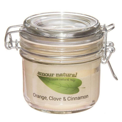 Candle in a Glass Jar Clip - Style Lid - Orange Clove and Cinnamon 200ml - Amour Natural - Candle - Eco Natural Products