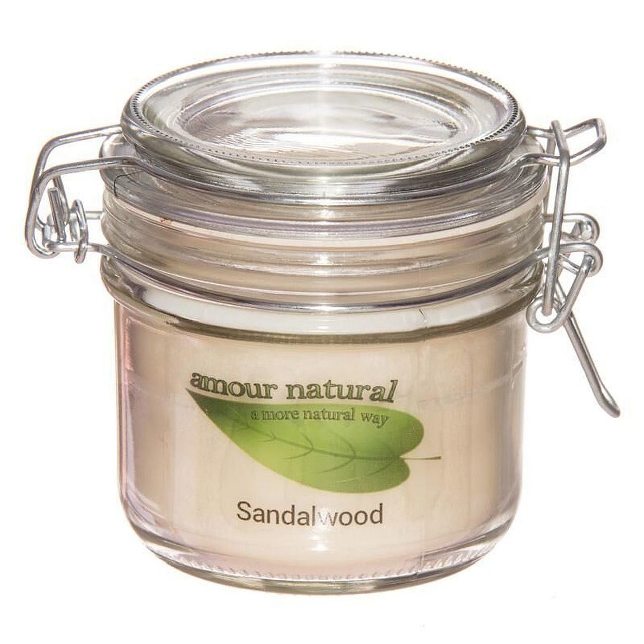 Candle in a Glass Jar Clip - Style Lid - Sandalwood - 200ml - Amour Natural - Candle - Eco Natural Products