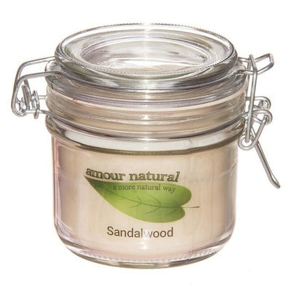 Candle in a Glass Jar Clip - Style Lid - Sandalwood - 200ml - Amour Natural - Candle - Eco Natural Products