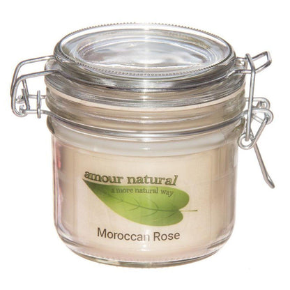 Candle in a Glass Jar with Clip - Style Lid, Morrocan Rose 200ml - Amour Natural - Eco Natural Products