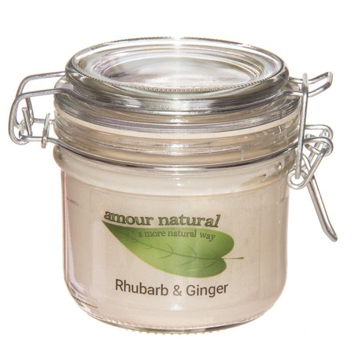 Candle in a Glass Jar with Clip - Style lid, Rhubarb and Ginger 200ml - Amour Natural - Candle - Eco Natural Products