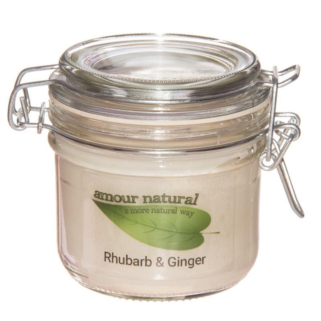 Candle in a Glass Jar with Clip - Style lid, Rhubarb and Ginger 200ml - Amour Natural - Candle - Eco Natural Products