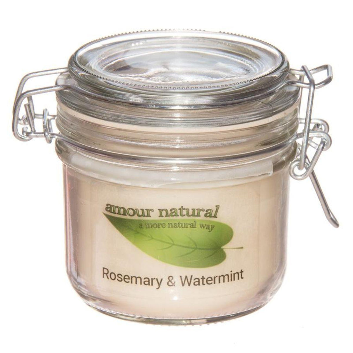 Candle in a Glass Jar with Clip - Style lid, Rosemary and Watermint 200ml - Amour Natural - Candle - Eco Natural Products