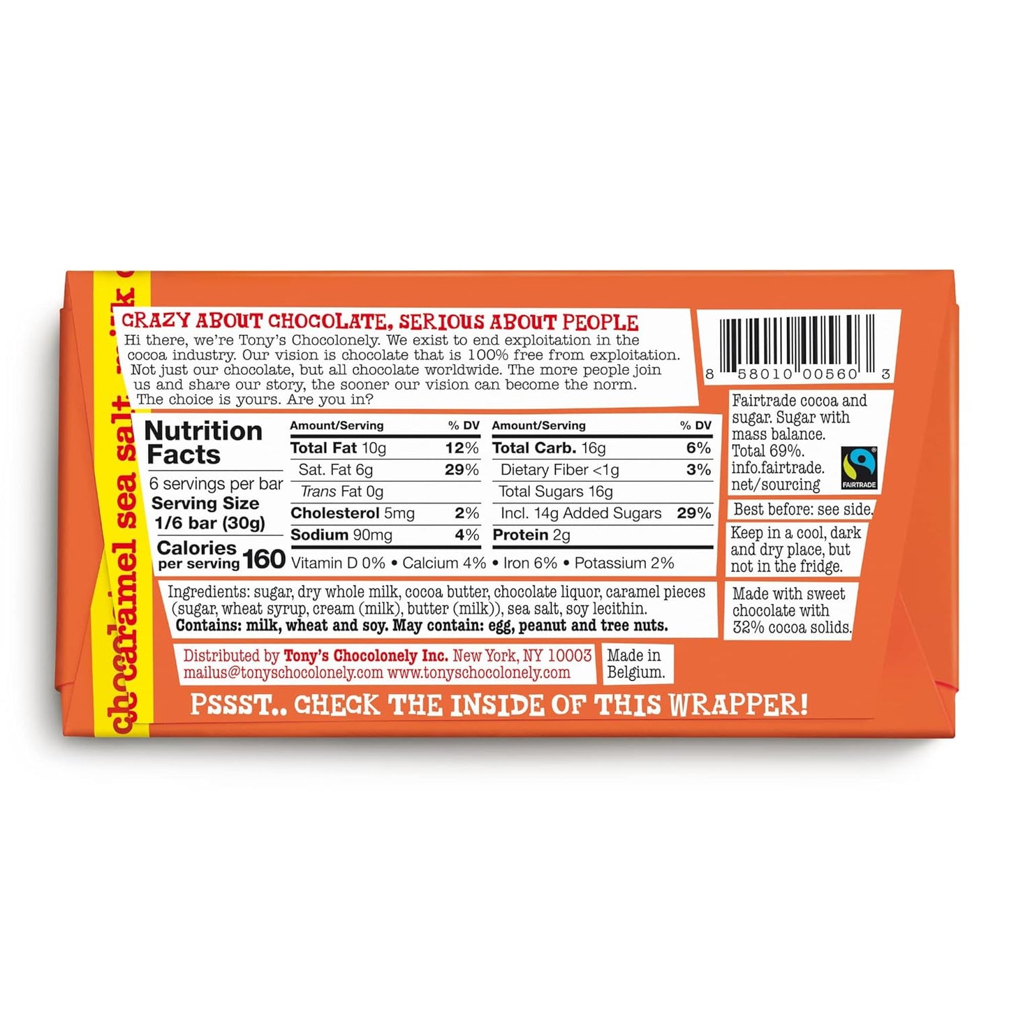 Caramel Sea Salt Milk Chocolate Bar 180g - Tony's Chocolonely - Chocolate Bar - Eco Natural Products