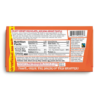 Caramel Sea Salt Milk Chocolate Bar 180g - Tony's Chocolonely - Chocolate Bar - Eco Natural Products