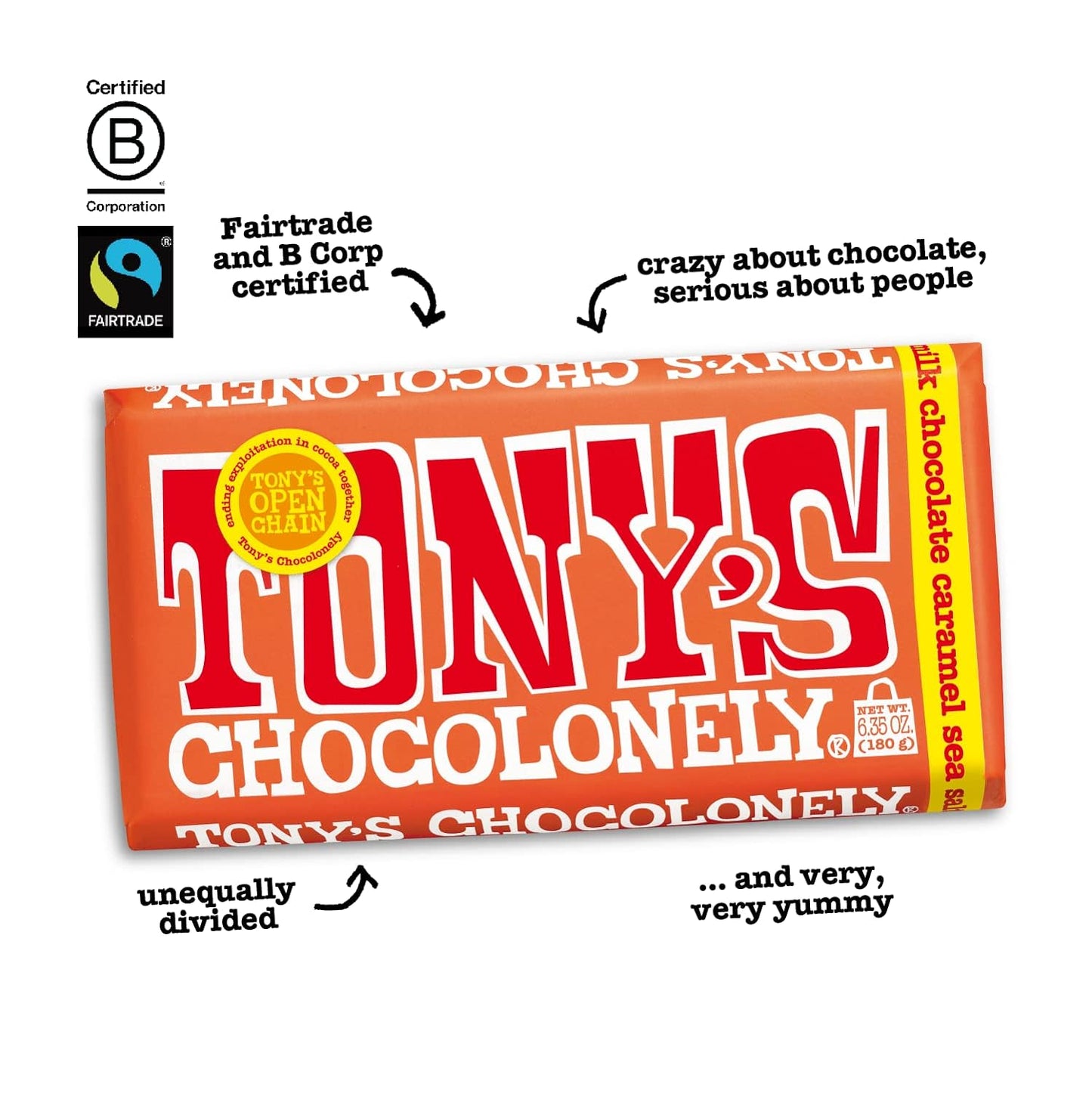 Caramel Sea Salt Milk Chocolate Bar 180g - Tony's Chocolonely - Chocolate Bar - Eco Natural Products