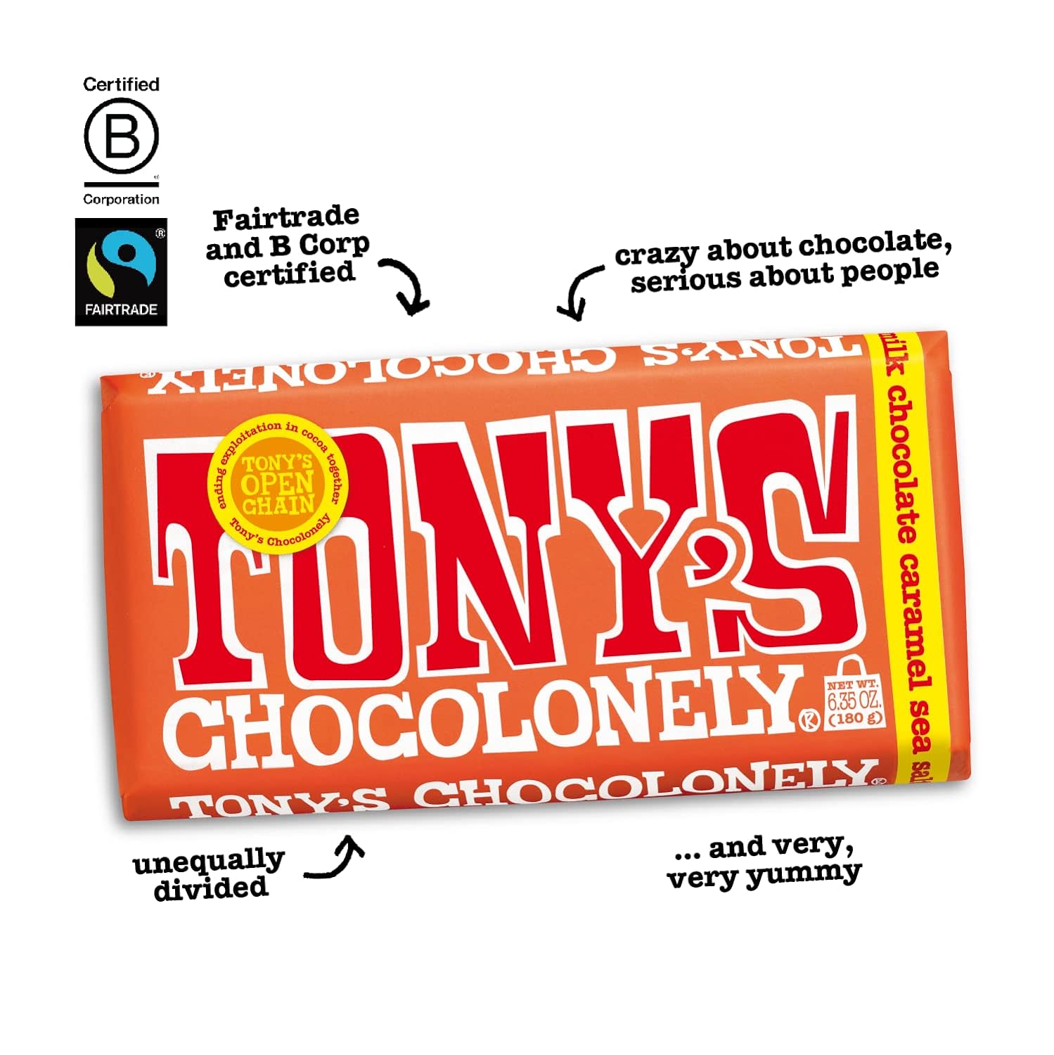 Caramel Sea Salt Milk Chocolate Bar 180g - Tony's Chocolonely - Chocolate Bar - Eco Natural Products