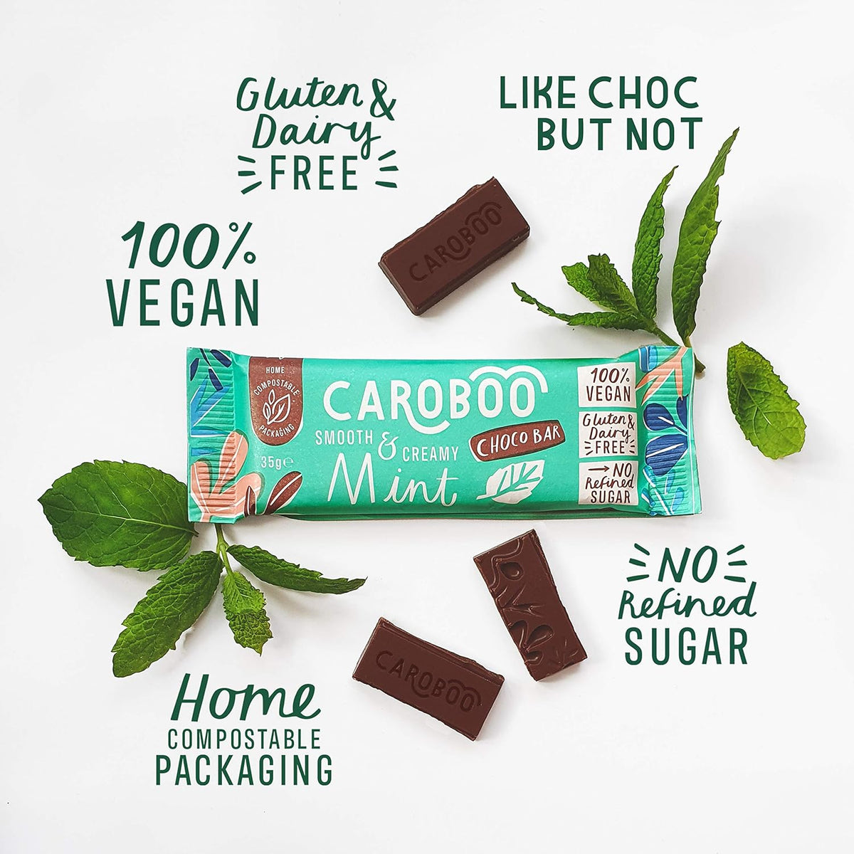 Carob Bar Mint Smooth Creamy 35G - Caroboo - Chocolate Bar - Eco Natural Products