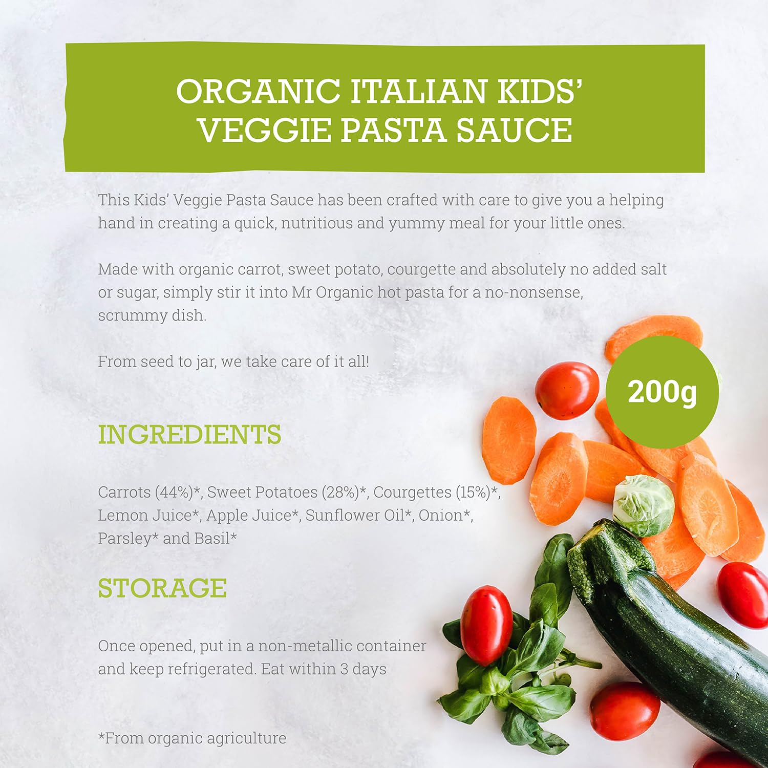 Carrot Sweet Potato Kids Veggie Pasta Sauce 200g - Eco Natural Products - Mr Organic - Pasta Sauce