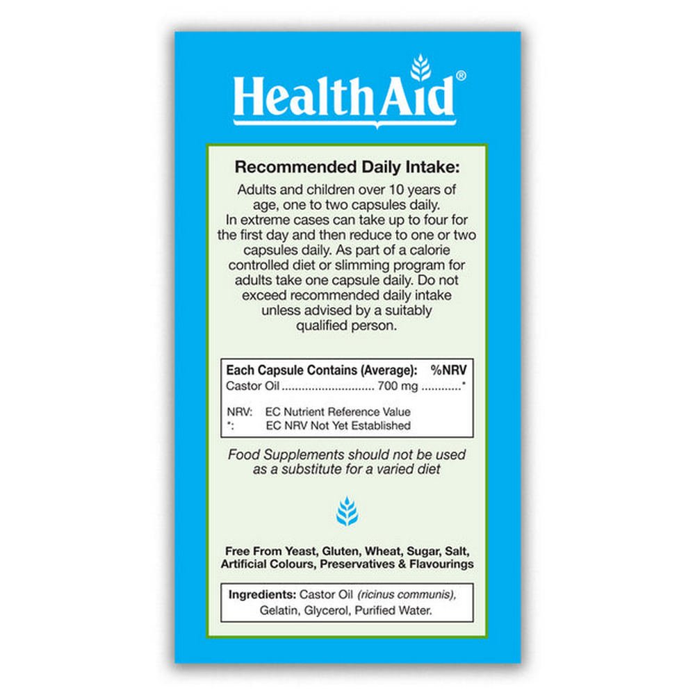Castroclean Castor Oil 700mg 60 Capsules - HealthAid - Food Supplement - Eco Natural Products