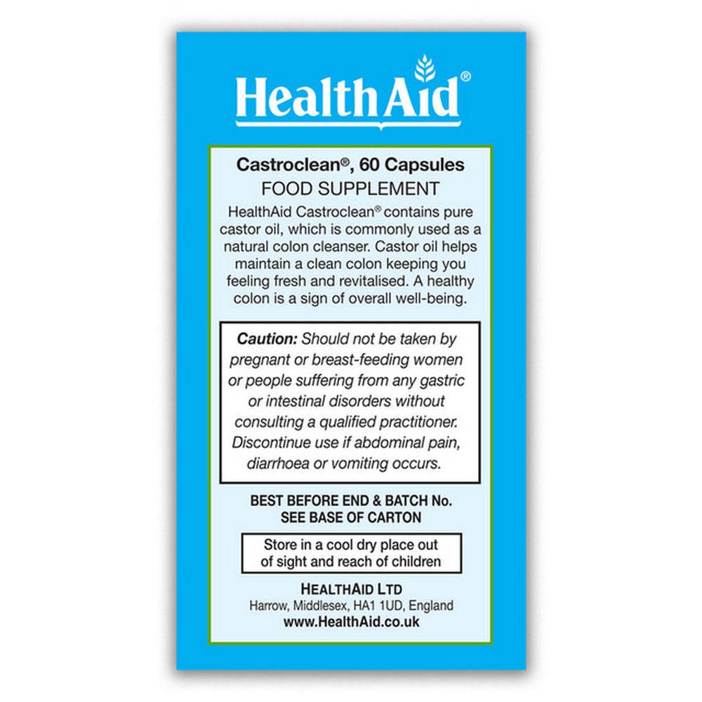 Castroclean Castor Oil 700mg 60 Capsules - HealthAid - Food Supplement - Eco Natural Products