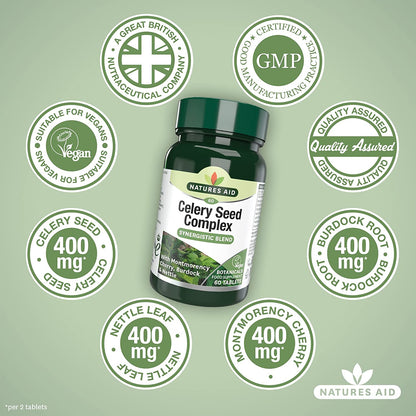 Celery Seed Complex with Montmorency Cherry, Burdock & Nettle 60 Tabs - Eco Natural Products - Natures Aid - Vitamins & Supplements