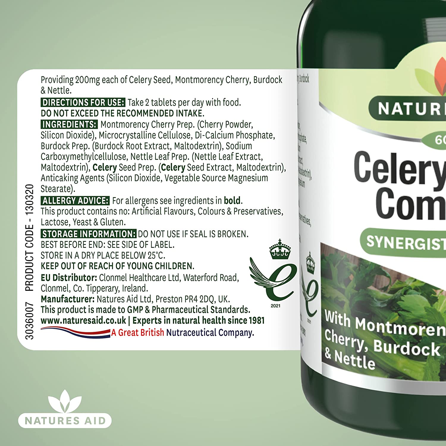 Celery Seed Complex with Montmorency Cherry, Burdock & Nettle 60 Tabs - Eco Natural Products - Natures Aid - Vitamins & Supplements