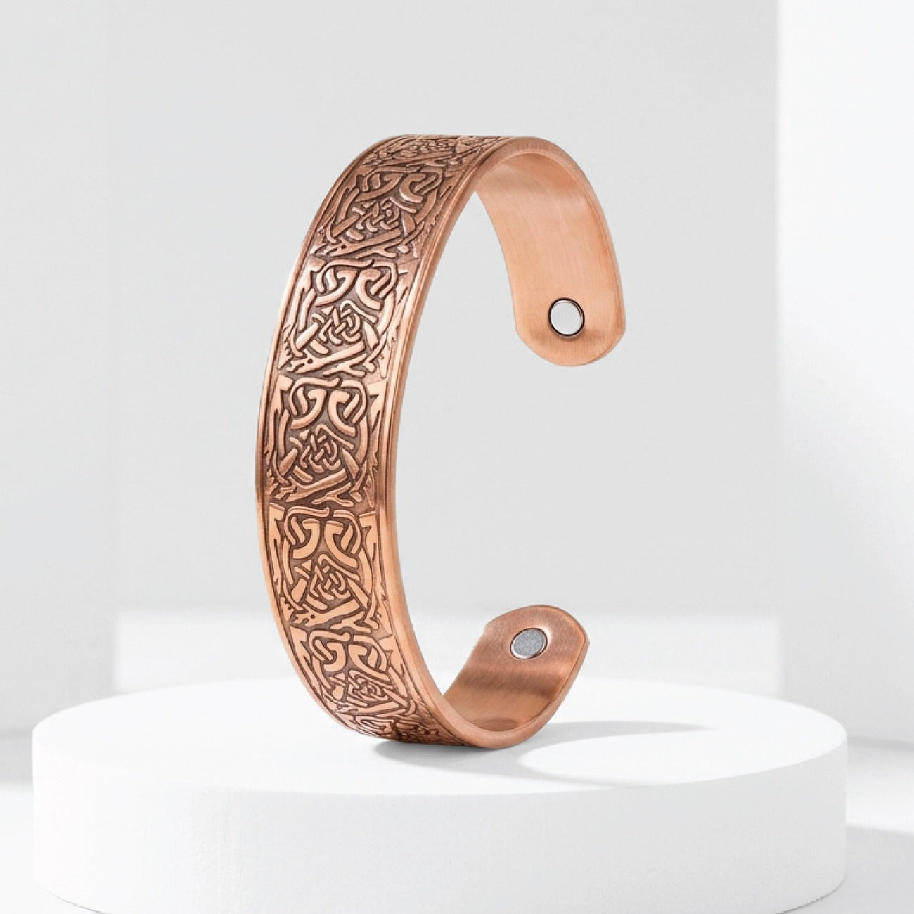 Copper Bangle Celtic Square Design with Magnets 7"