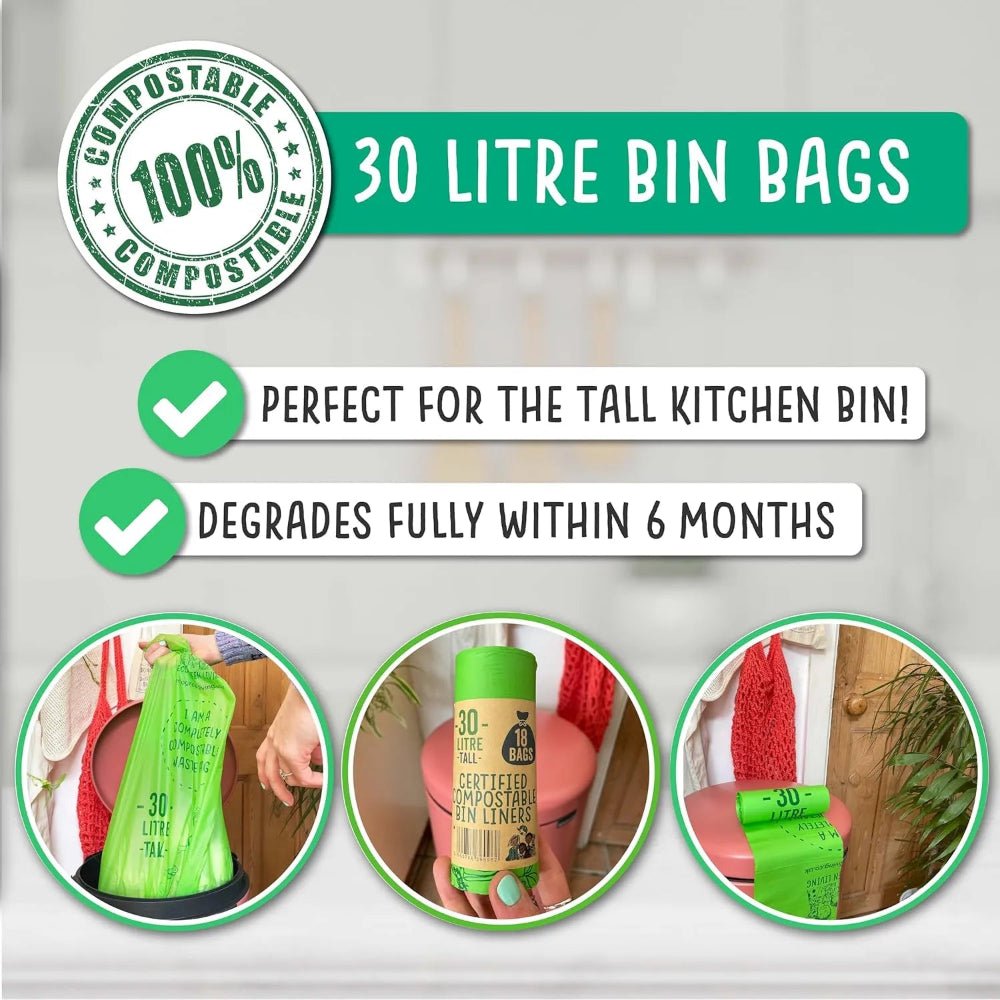 Certified Compostable Bin Bags 30L 1 Roll - Eco Green Living - Garbage Bags - Eco Green Living