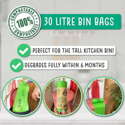 Certified Compostable Bin Bags 30L 1 Roll - Eco Green Living - Garbage Bags - Eco Green Living