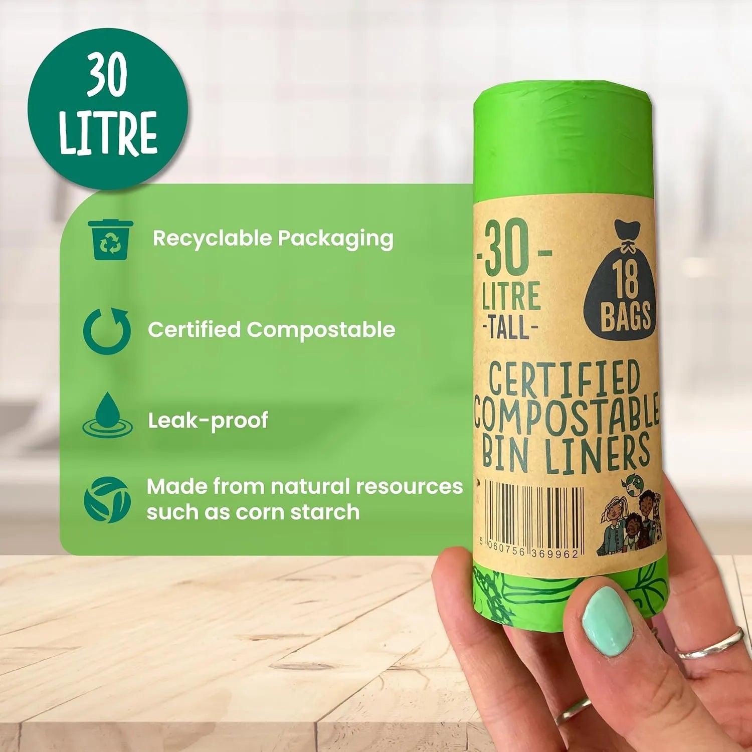 Certified Compostable Bin Bags 30L 1 Roll - Eco Green Living - Garbage Bags - Eco Green Living