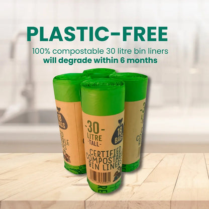 Certified Compostable Bin Bags 30L 1 Roll - Eco Green Living - Garbage Bags - Eco Green Living