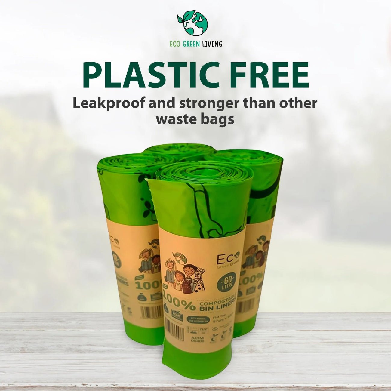 Certified Compostable Bin Bags 60L 1 Roll - Eco Green Living - Garbage Bags - Eco Green Living
