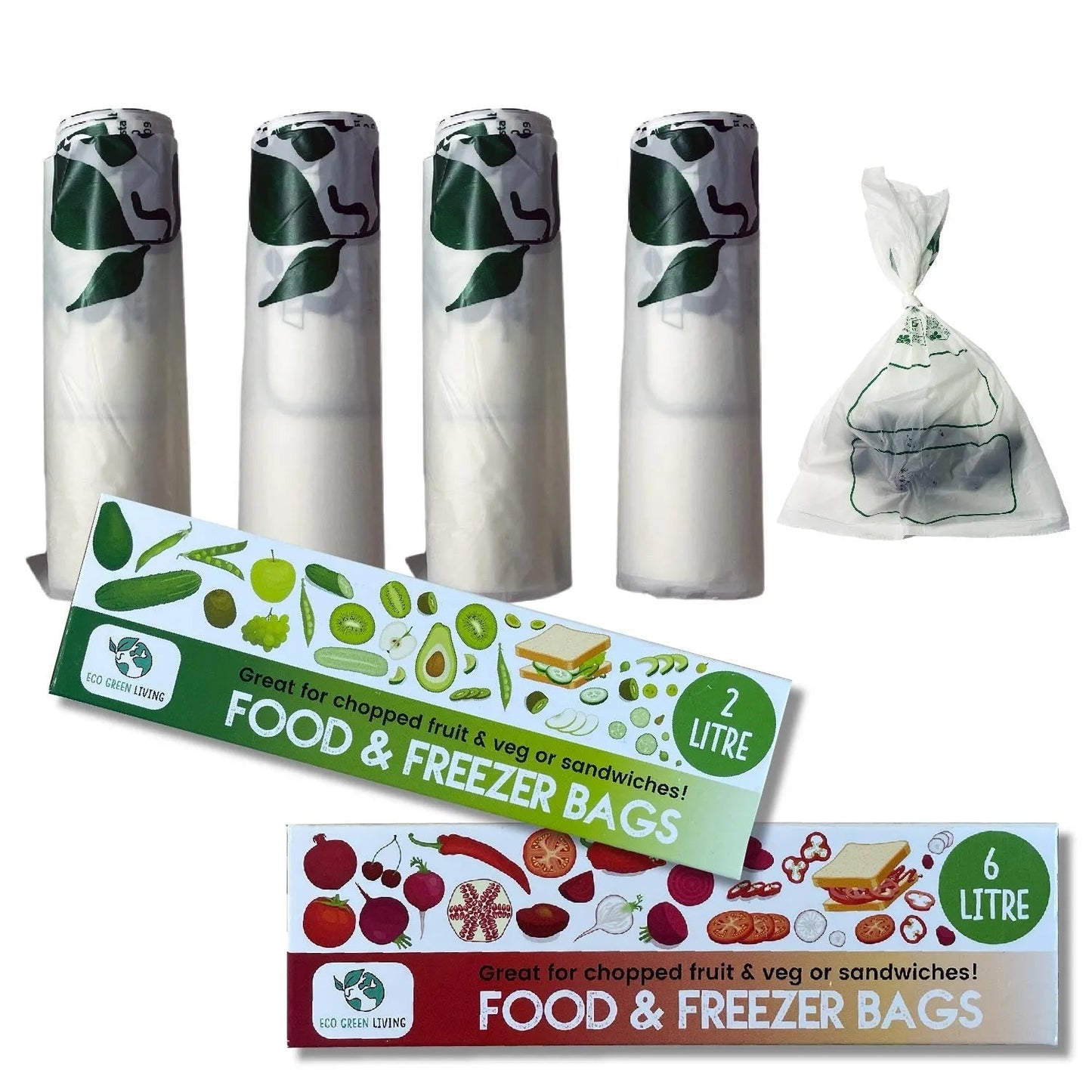 Certified Compostable Food & Freezer Bags 2 Litre 1 Roll - Eco Green Living - Food Storage Bags - Eco Green Living