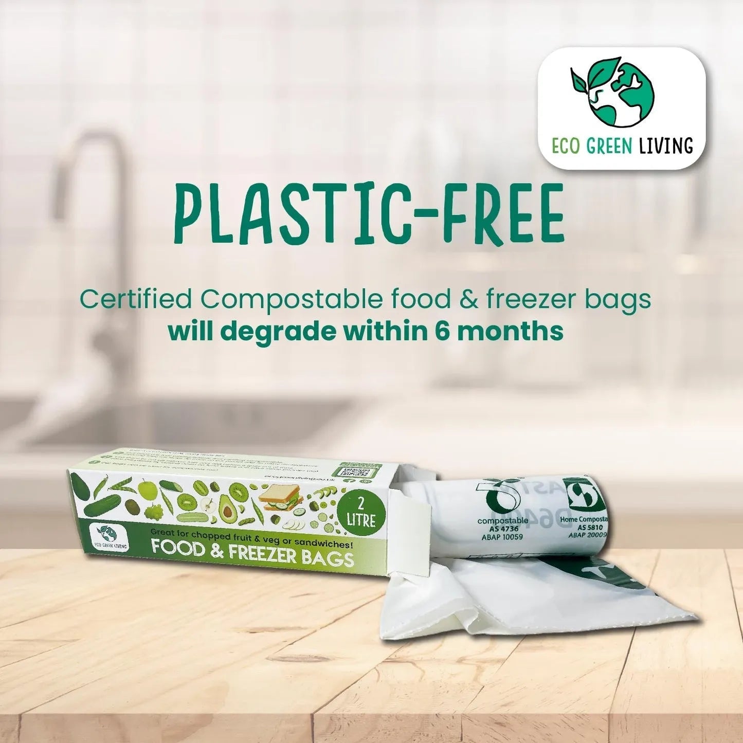 Certified Compostable Food & Freezer Bags 2 Litre 1 Roll - Eco Green Living - Food Storage Bags - Eco Green Living
