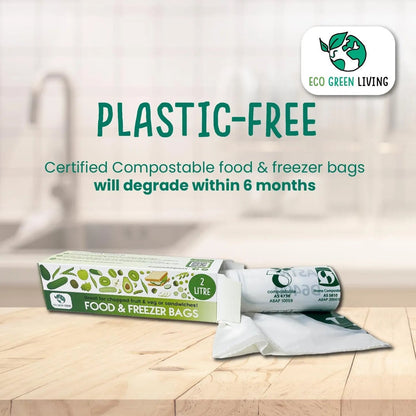 Certified Compostable Food & Freezer Bags 2 Litre 1 Roll - Eco Green Living - Food Storage Bags - Eco Green Living