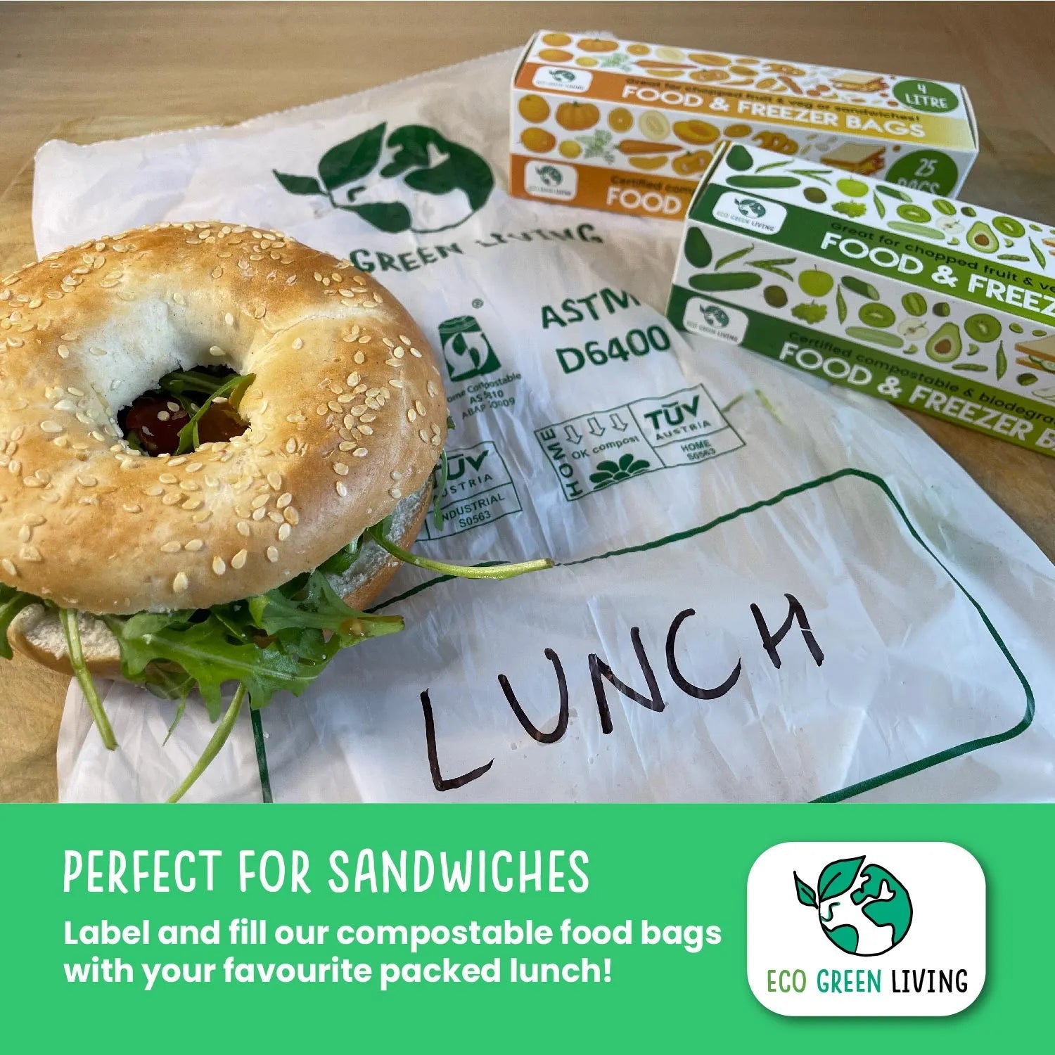Certified Compostable Food & Freezer Bags 4 Litre 25 Bags - Eco Green Living - Food Storage Bags - Eco Green Living